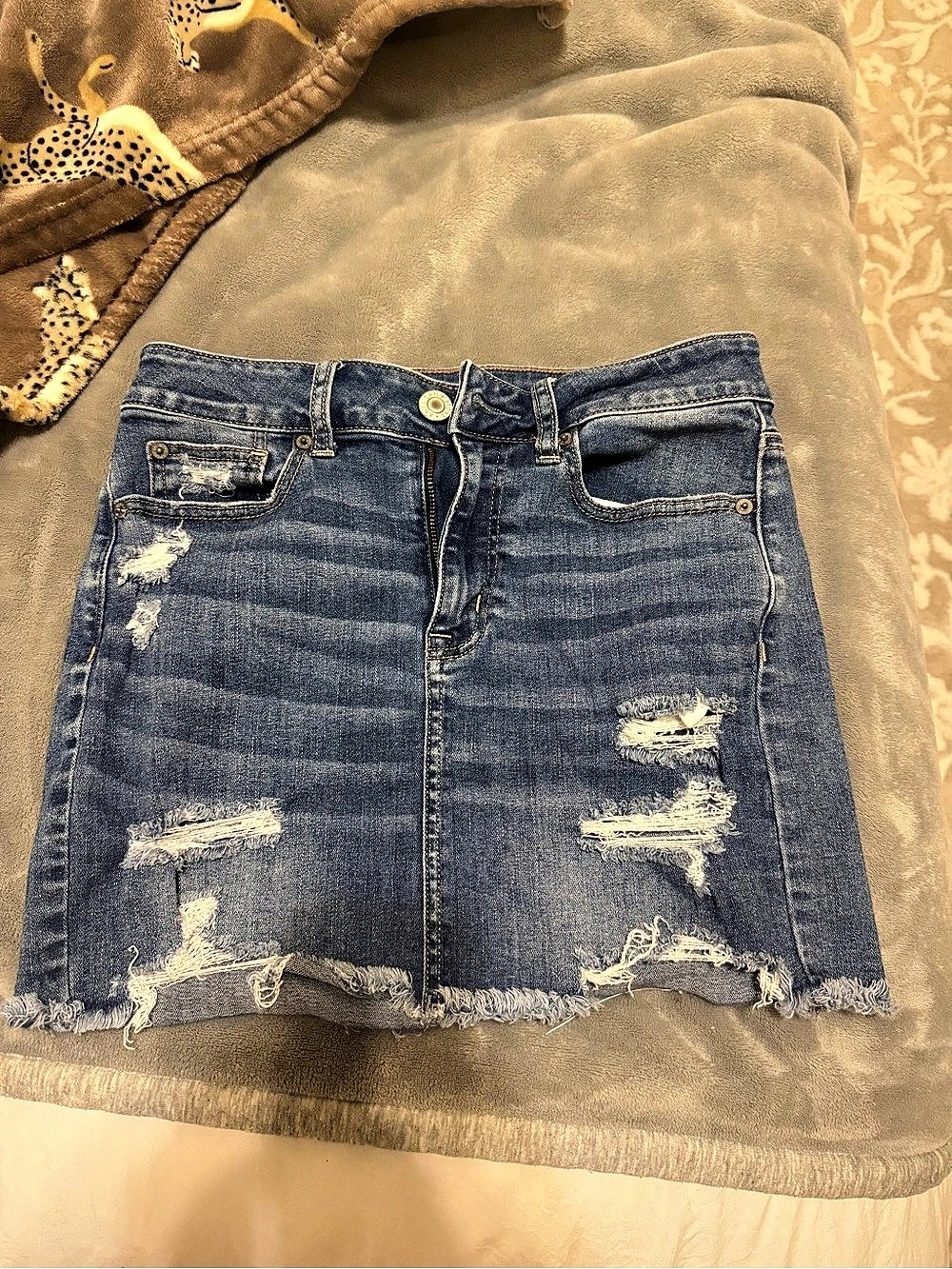 American Eagle Outfitters American Eagle Distressed Denim Mini Skirt Distressed